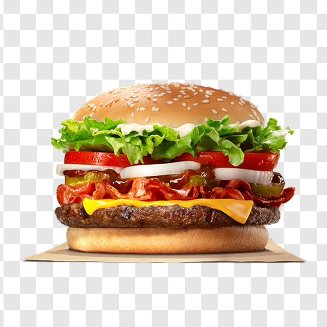 A hamburger with a bun and a cheeseburger on it
