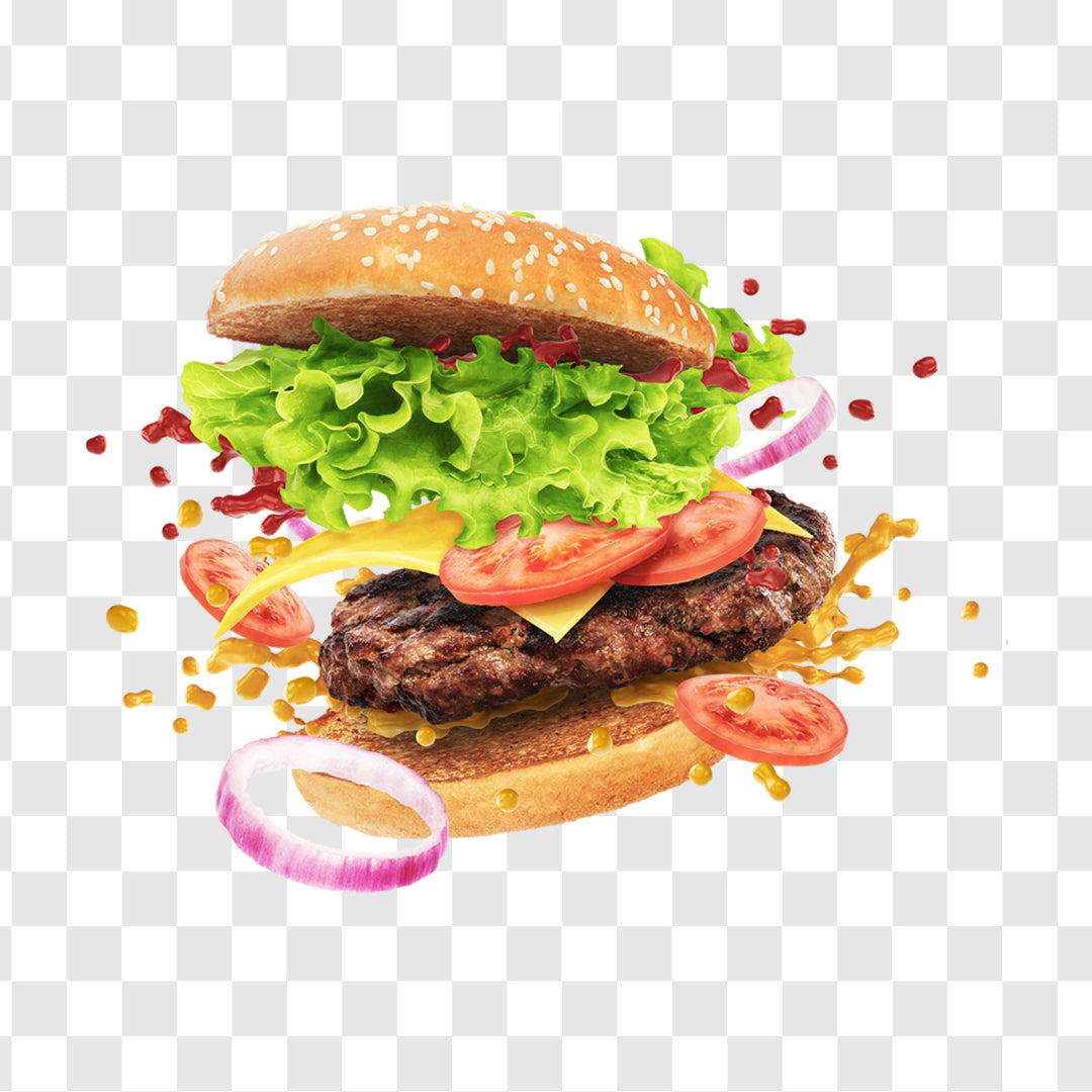 A cheeseburger with a green lettuce on it