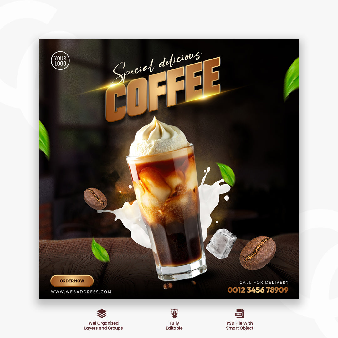 Coffee shop drink menu promotion social media instagram post banner template