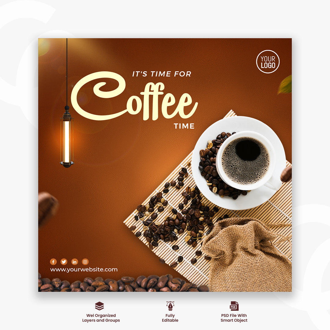 PSD coffee shop drink menu promotion social media instagram post banner template