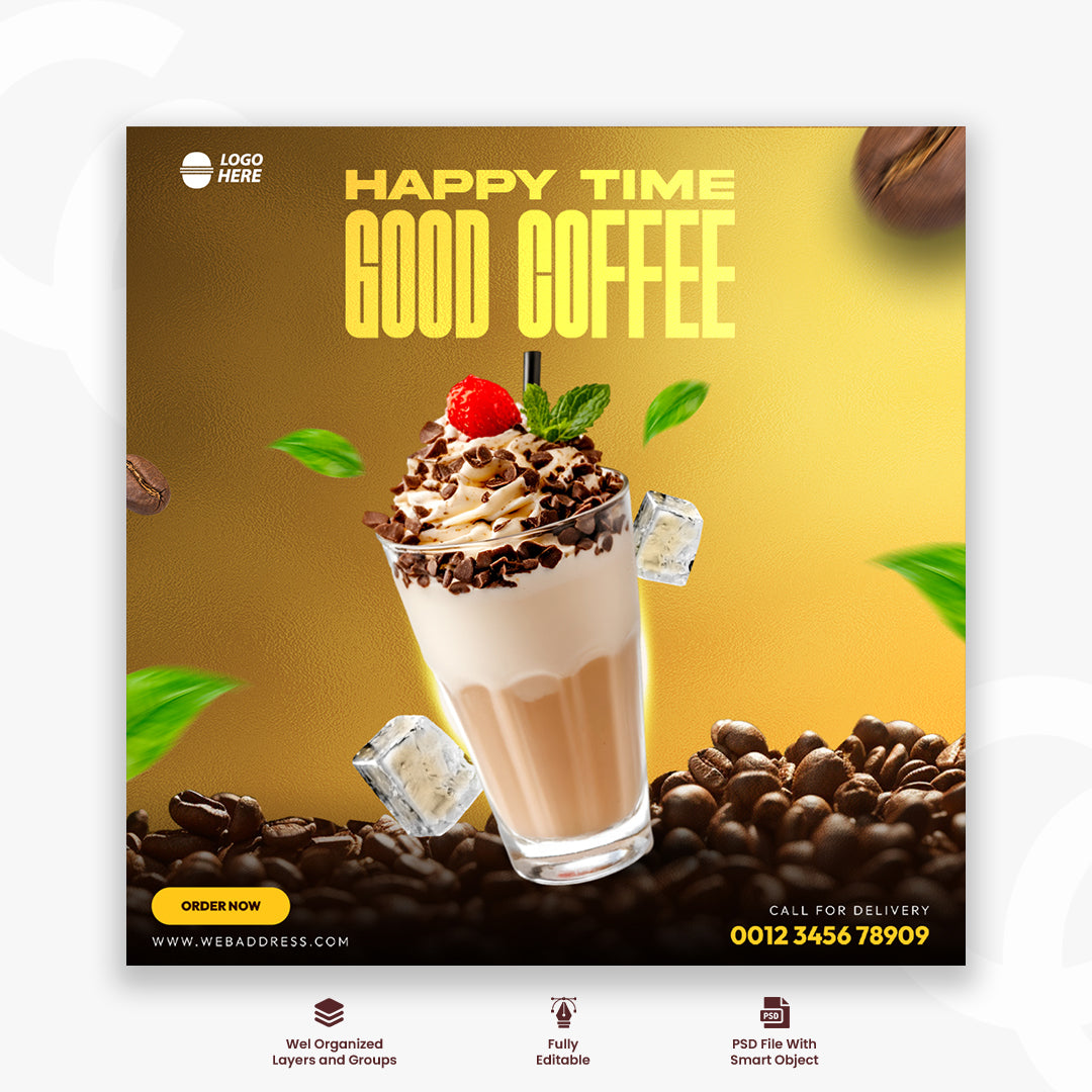 Elegant Coffee Cafe Social Media Post Design Perfect for Your Brand
