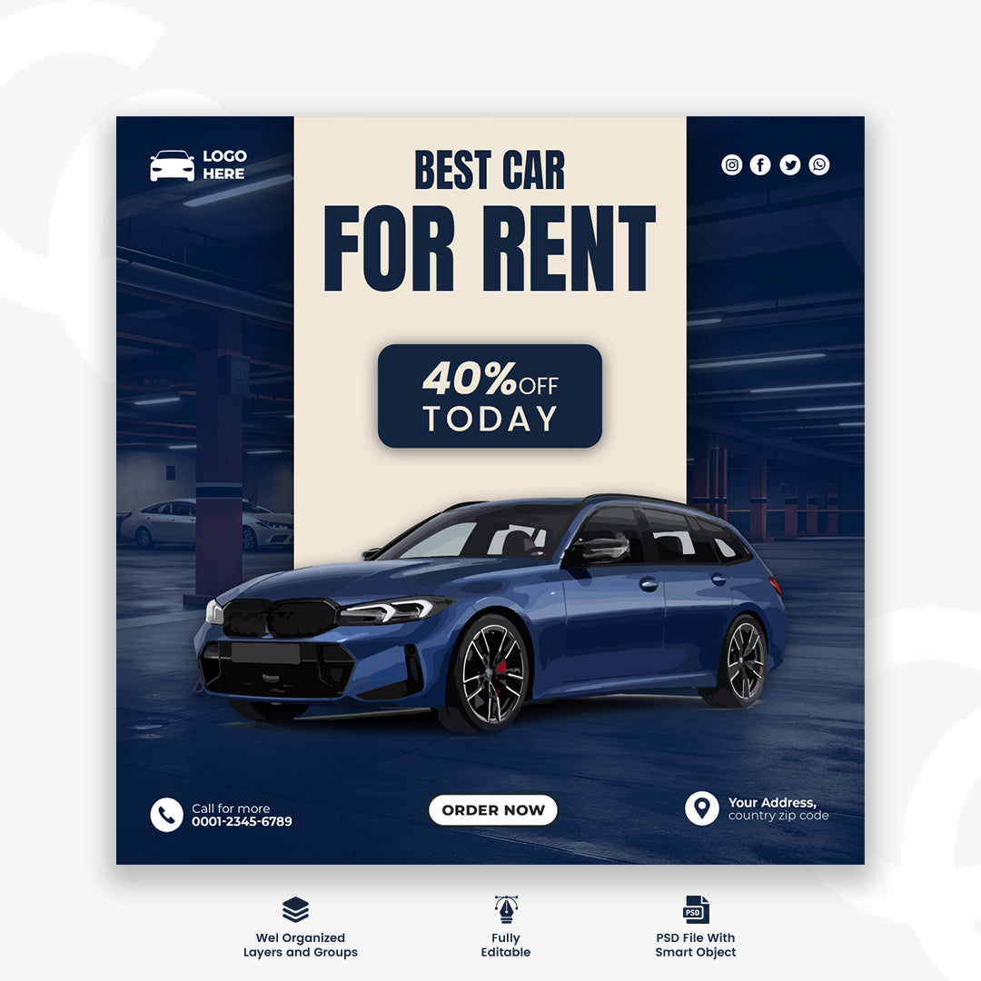 Car rental instagram social media post banner