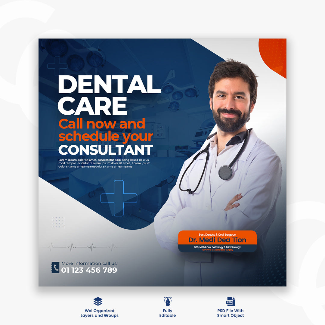 Dentist and health care social media post and web banner template