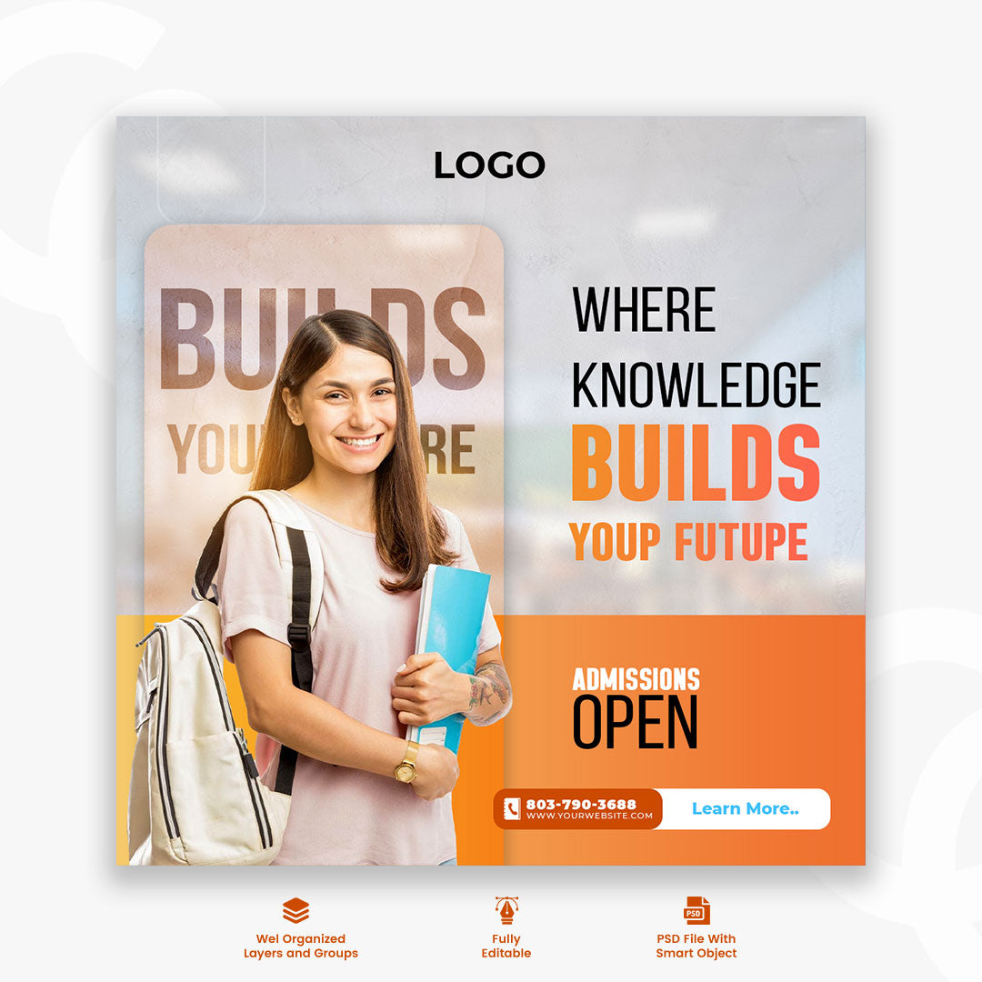 Admissions Open | Eye-Catching School Social Media Post Design