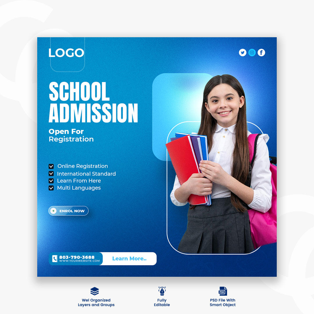 School admission social media post template