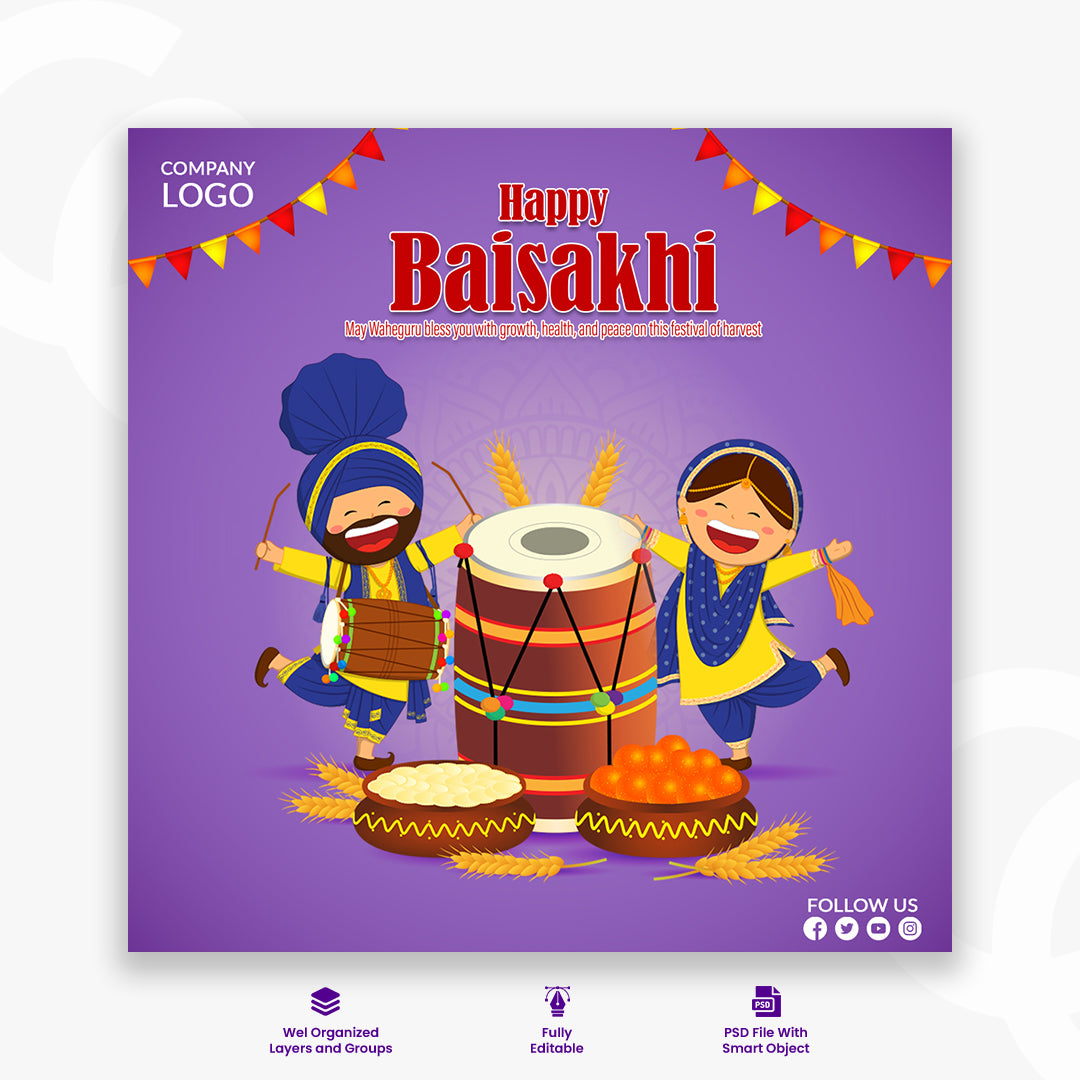 Happy Baisakhi Festival Wishes Background Art Stock, Vector Illustration