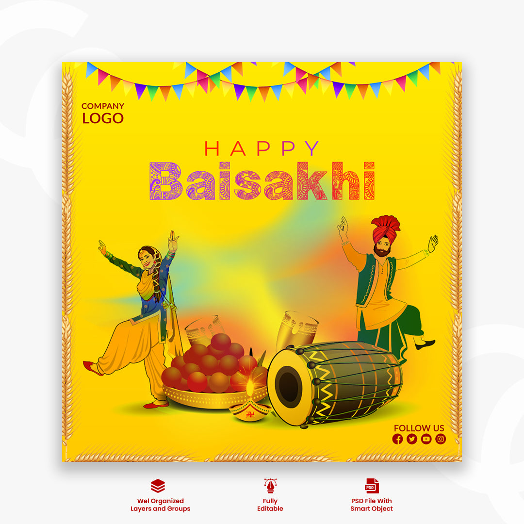 Flat design happy baisakhi festival celebration