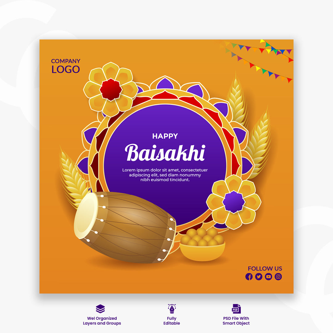 Happy baisakhi with traditional musical instrument