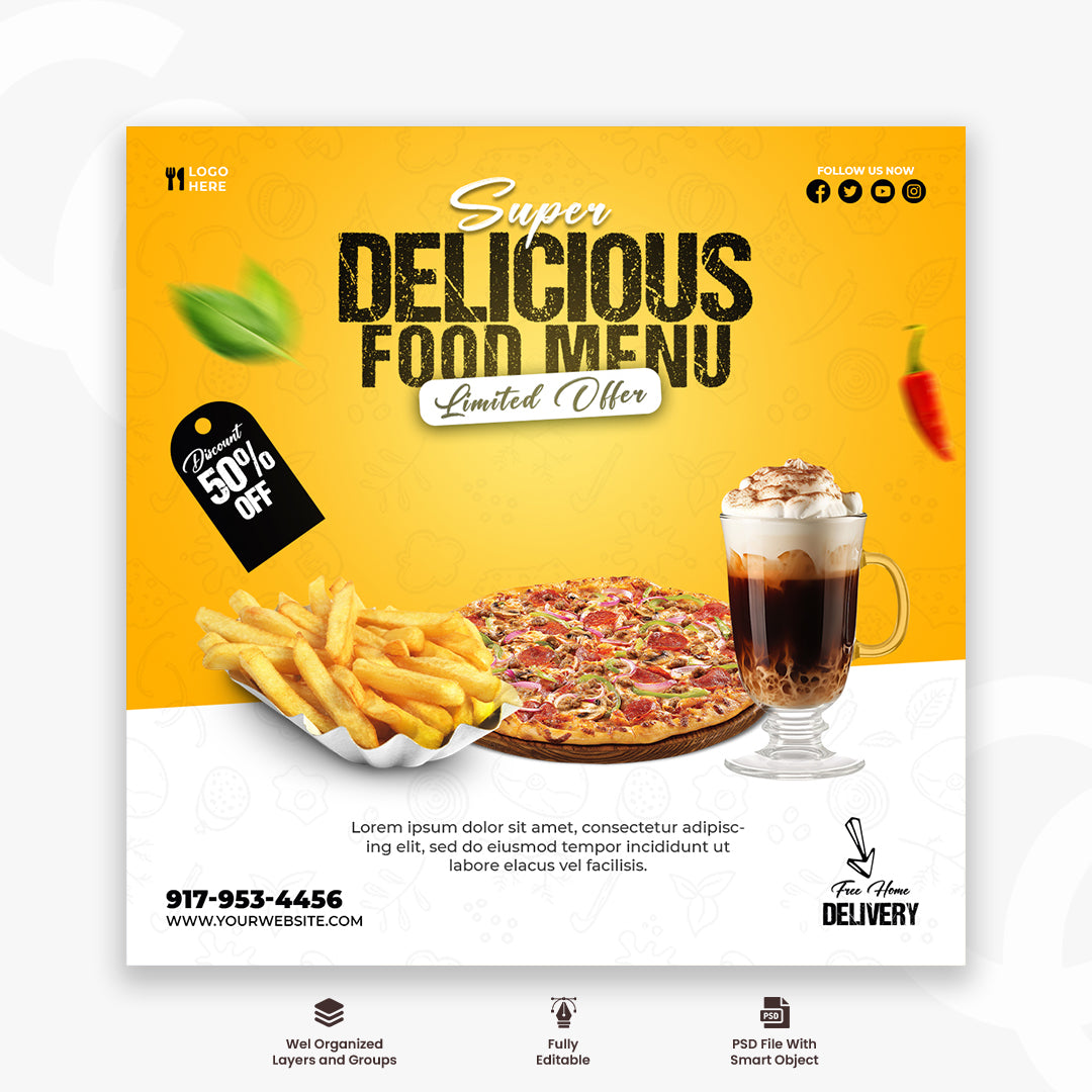 Food social media promotion and social media banner post design