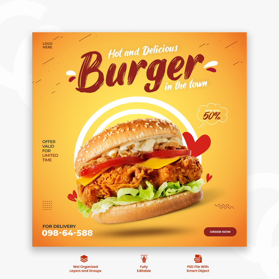 Food social media promotion and instagram banner post design template