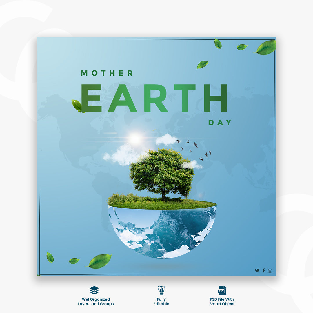 A poster for earth day with palm trees and a blue sky