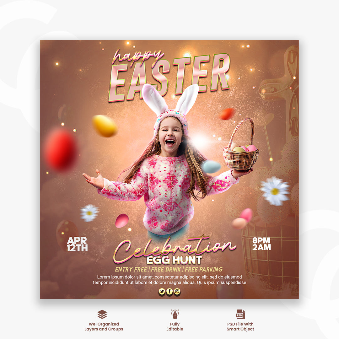 Happy easter day social media post template design