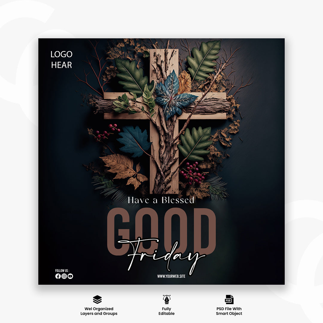 Good Friday Post illustration and Cross with Flower