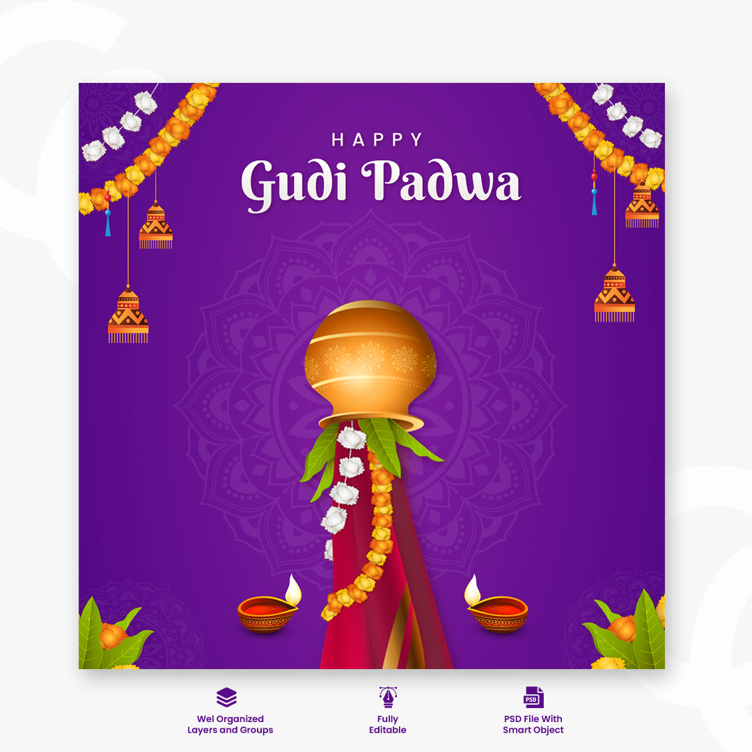 Happy Gudi Padwa festival celebration greeting background vector