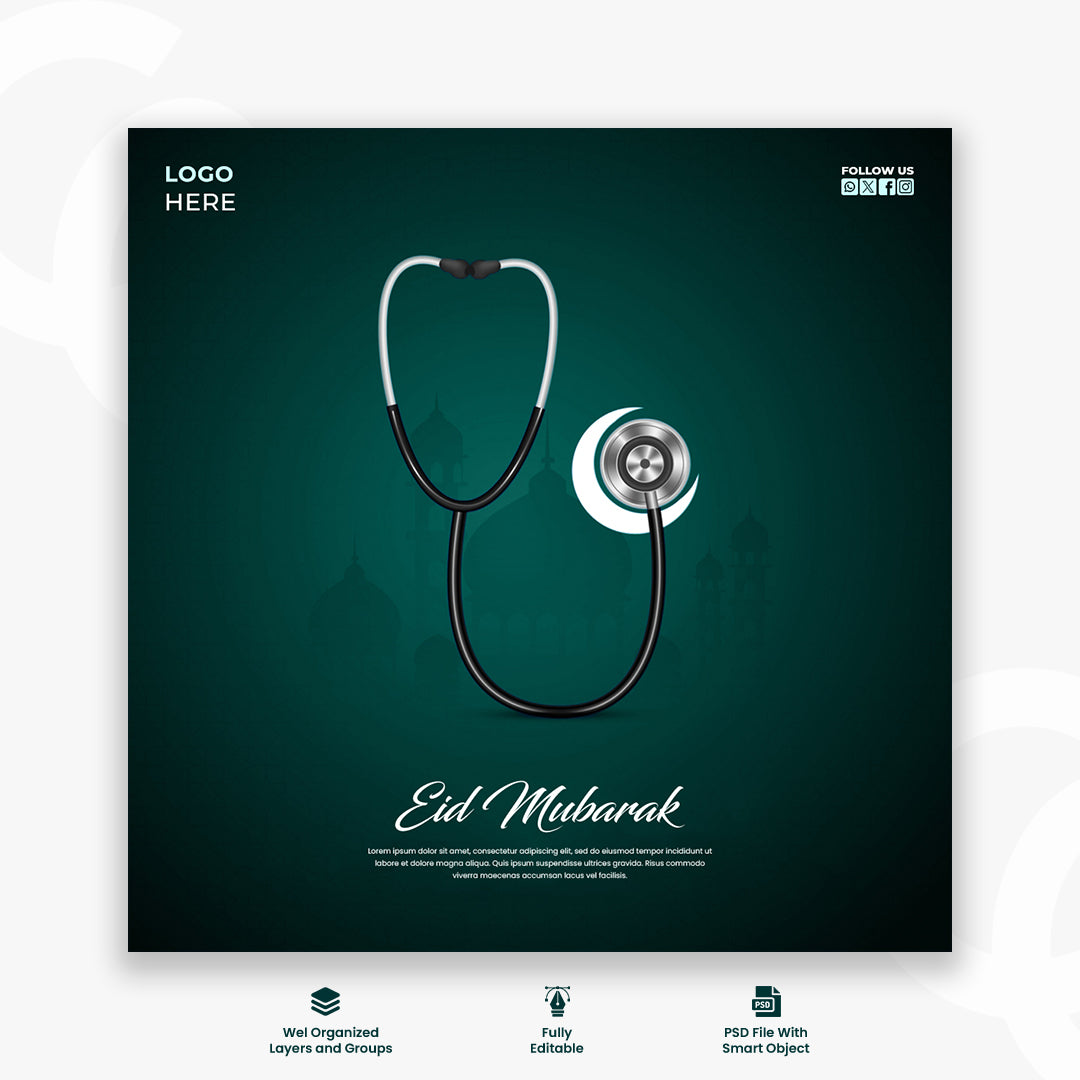 Eid Mubarak and eid ul fitr social media banner Instagram post template