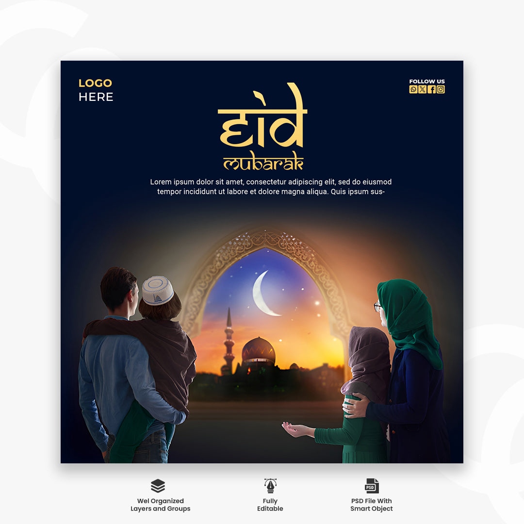 Eid al adha mubarak islamic festival social media post banner template in psd