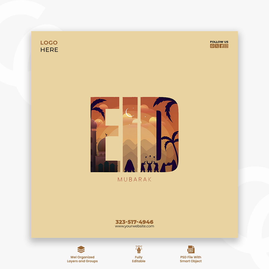 Eid sale banner and social media post Template