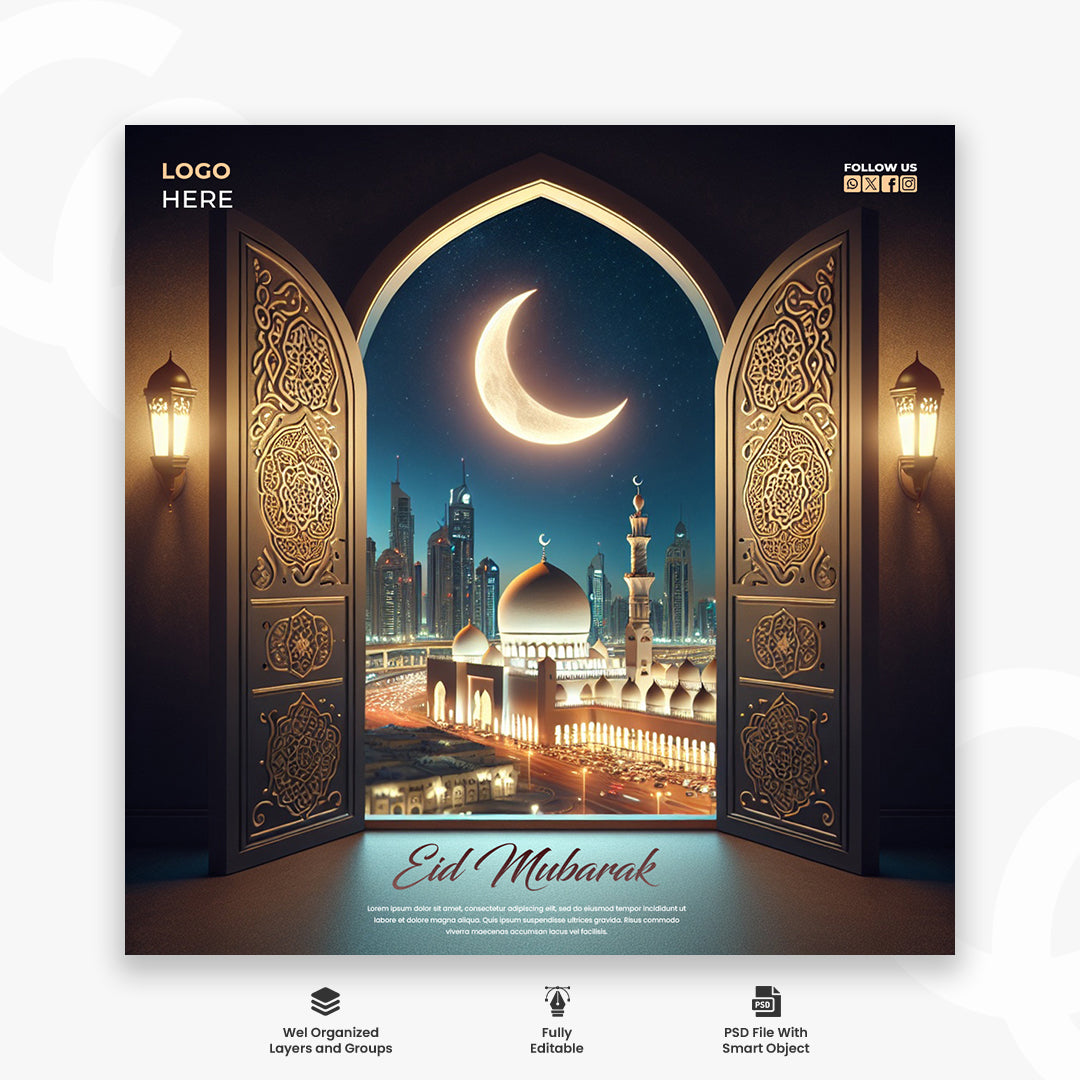 PSD Eid al adha mubarak islamic festival social media banner template