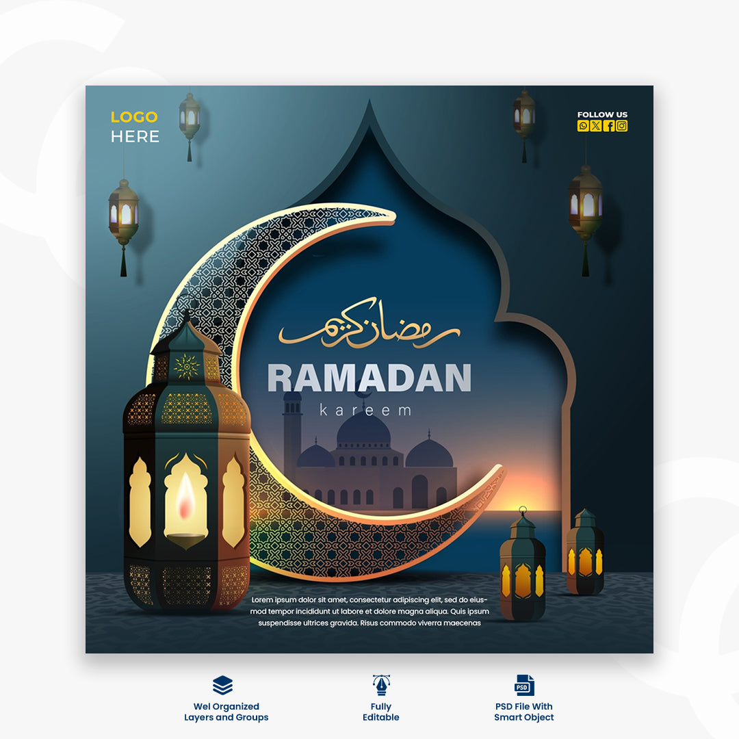 Eid Mubarak Islamic Festival Social Media Post Template
