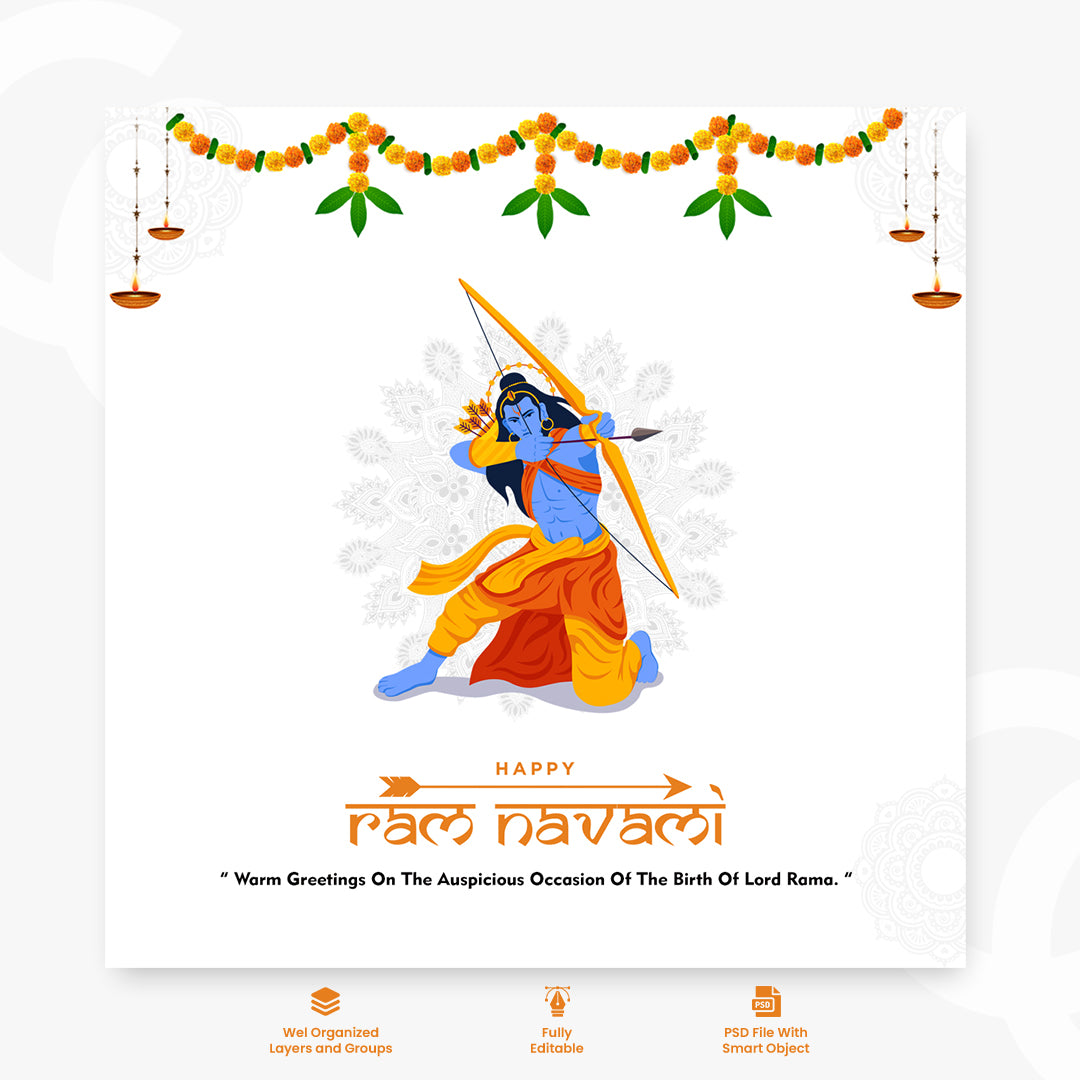 Happy Ram navami religious Hindu festival card with lord Ram design