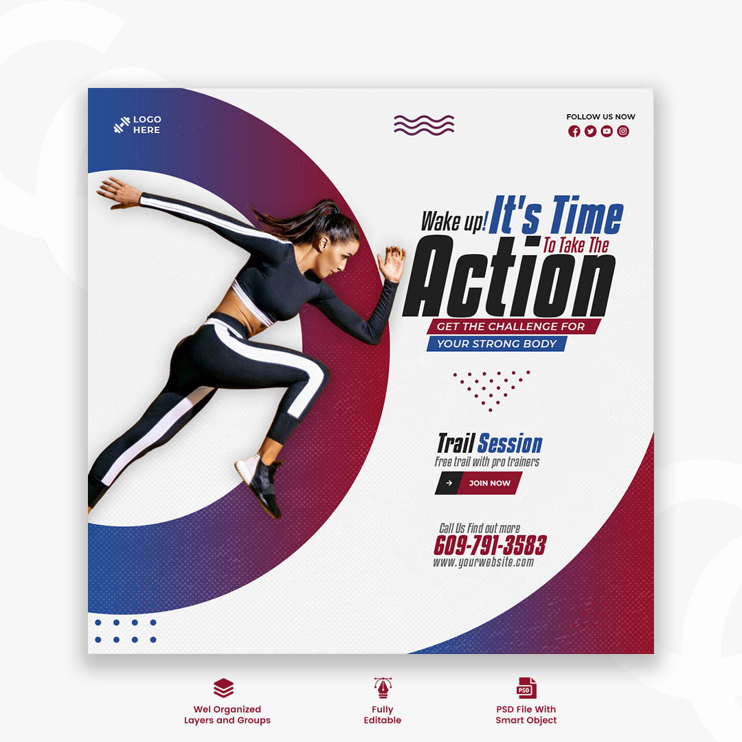 Gym Fitness Editable Poster For Social Media