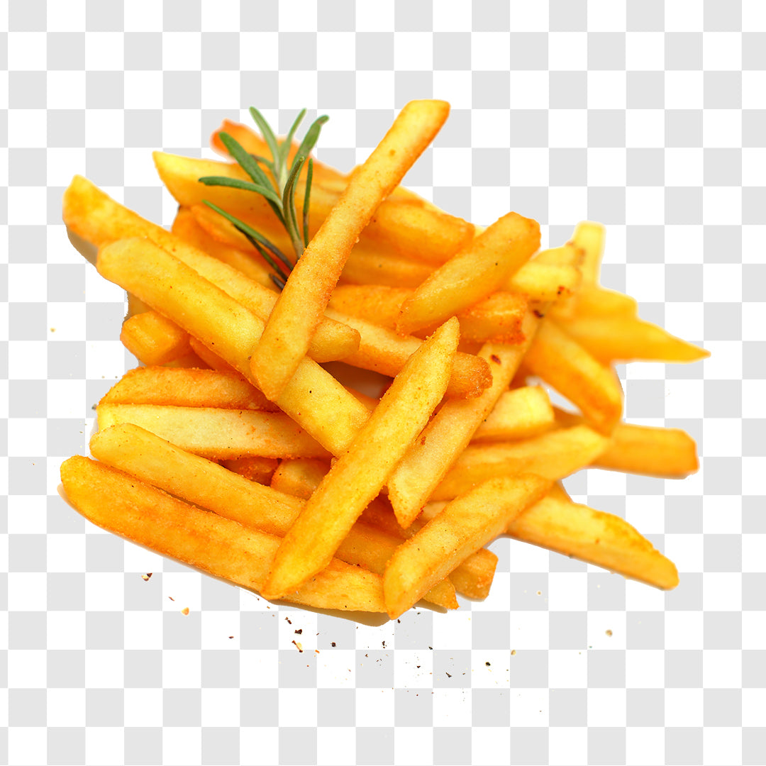French fries on a white background
