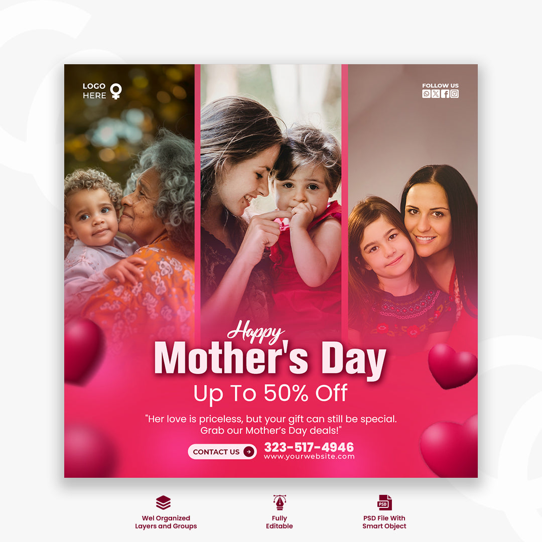 Happy mothers day social media instagram post template