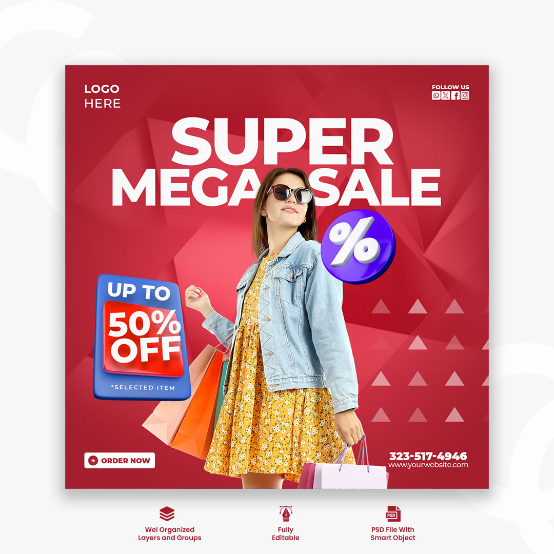 Super sale vector banner text effect editable template
