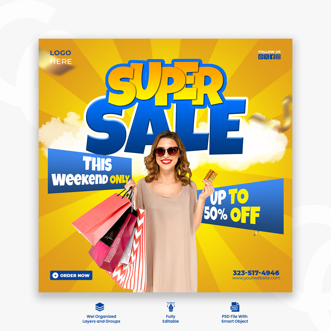 Super sale discount deals yellow gradient banner template