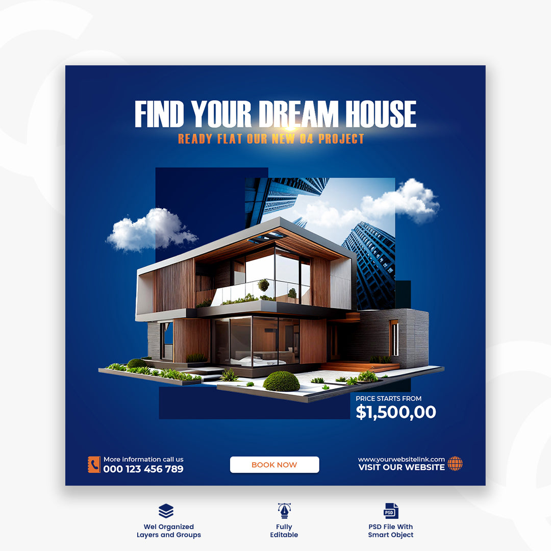 Real estate house social media Instagram post or web banner template