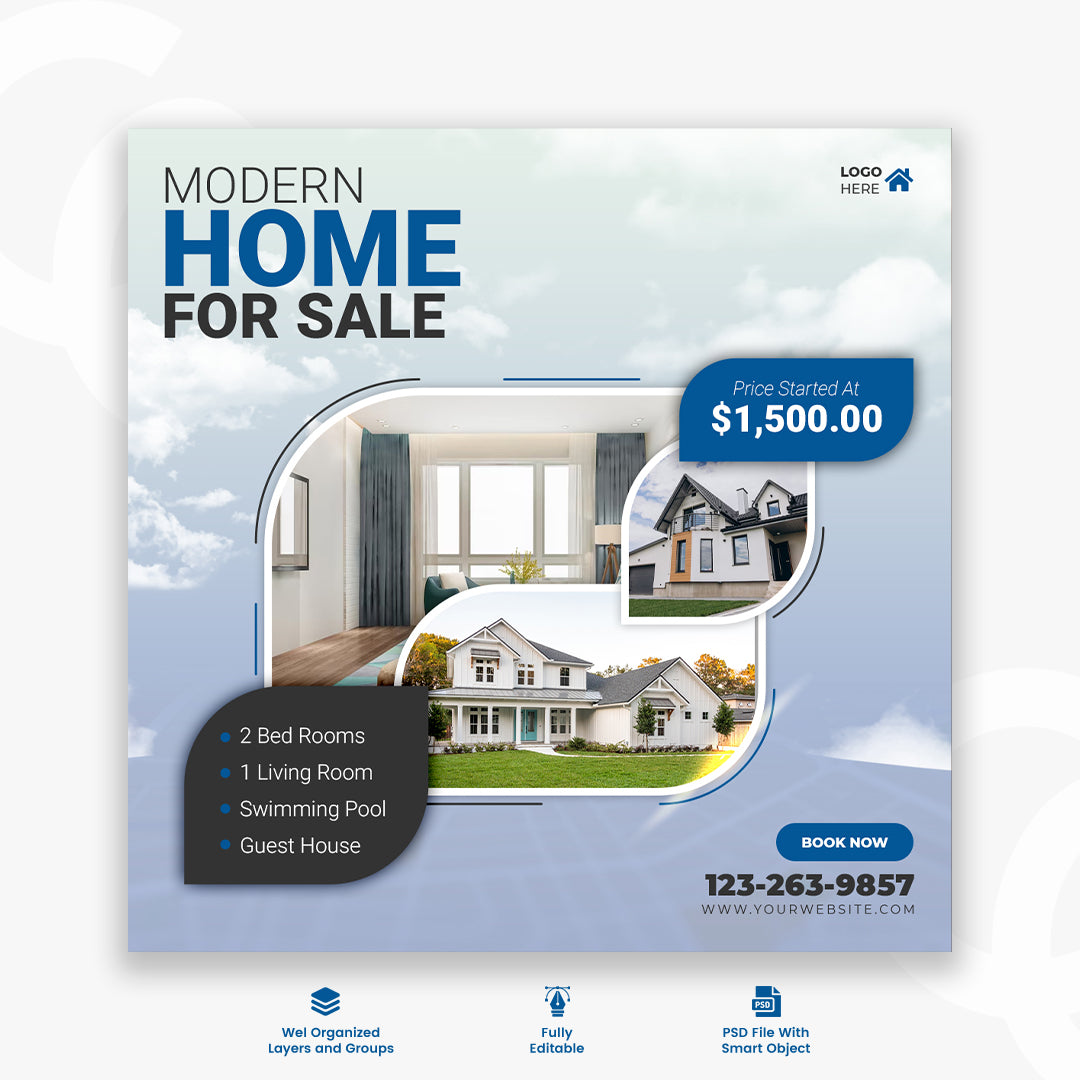 Modern Home for Sale Social Media Post | Eye-Catching Real Estate Design