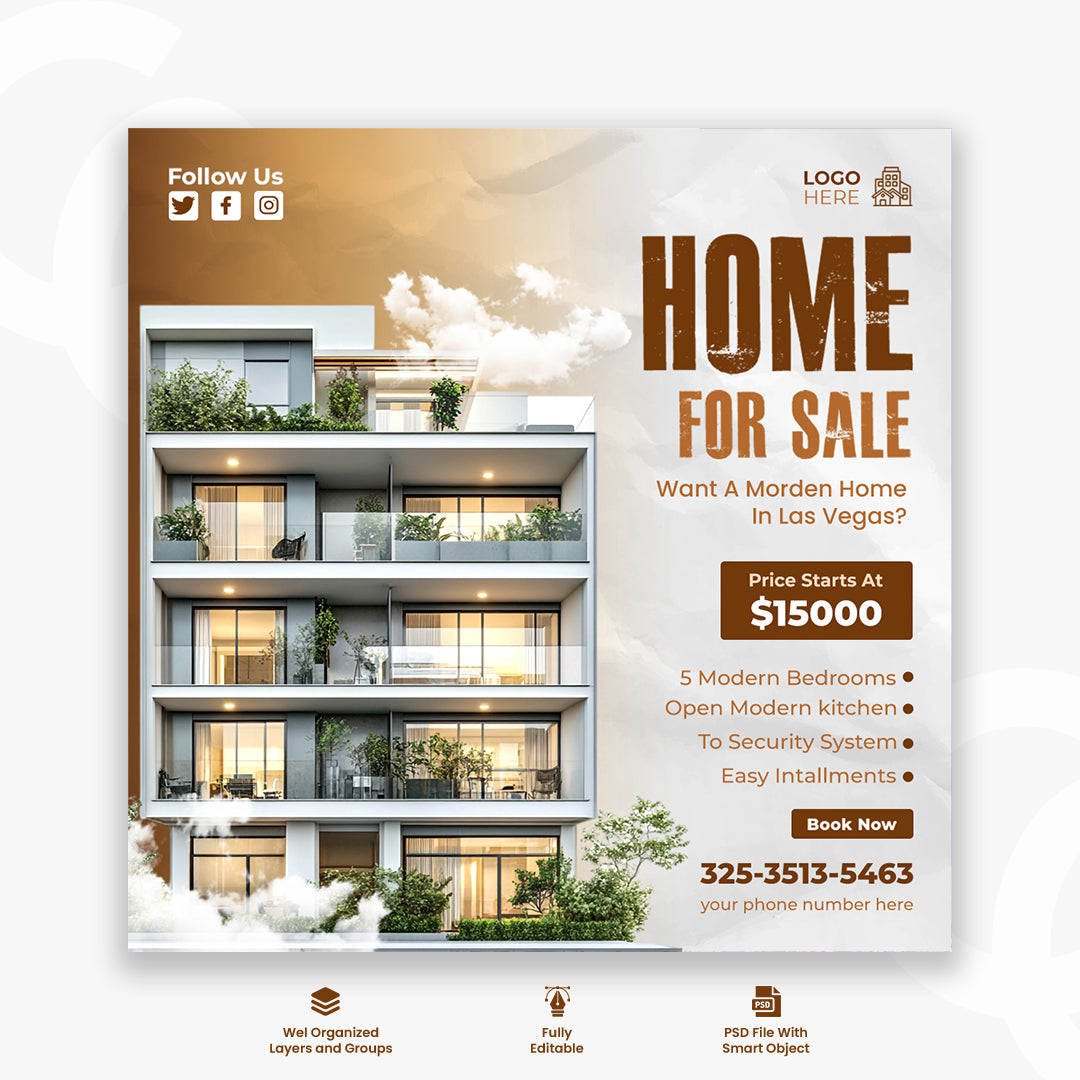 Real estate house property social media Instagram post or web banner template