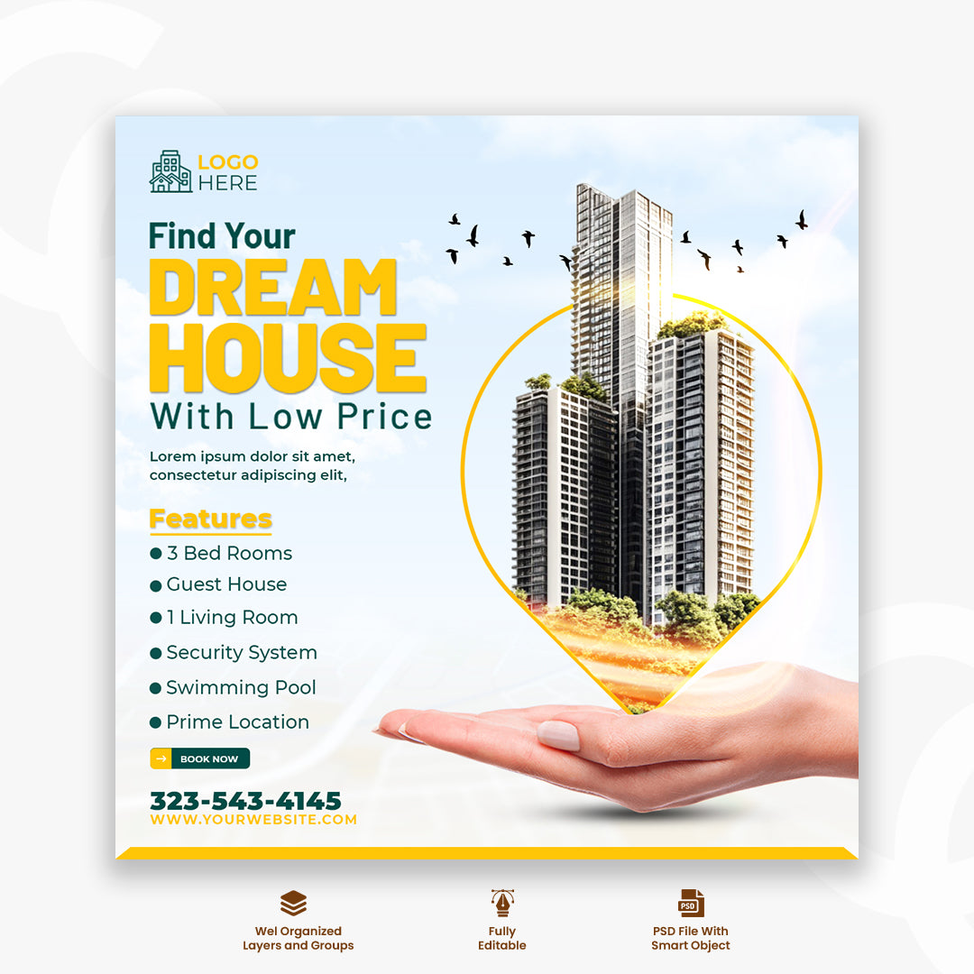 Real estate house property social media or Instagram post template