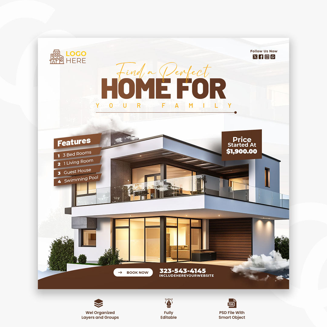 Real estate house property Instagram post or square web banner template