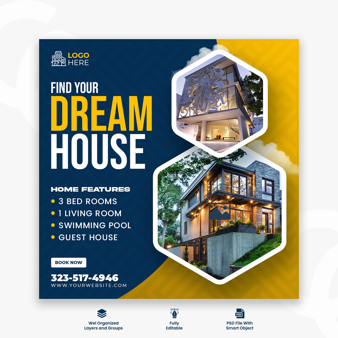 Real estate house property Instagram post or social media banner template