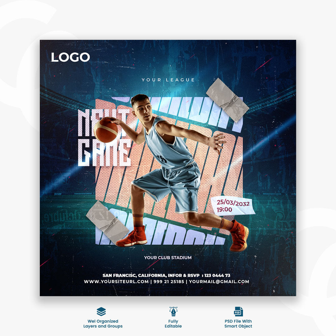 Basketball game sports tournament social media post banner template