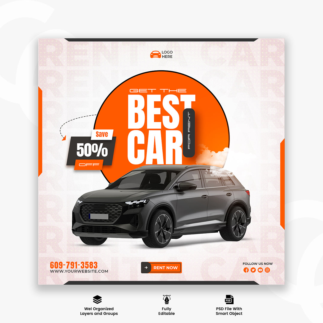 Car Rent and Sale Automotive Social Media Banner or Instagram Post Template