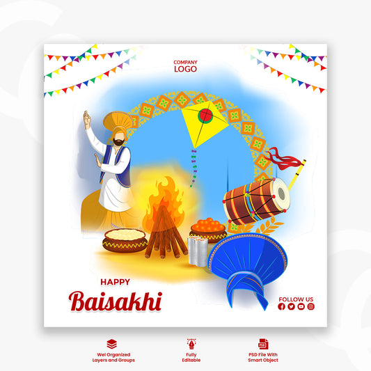 Vector illustration of Happy Lohri holiday festival of Punjab India with beautiful background