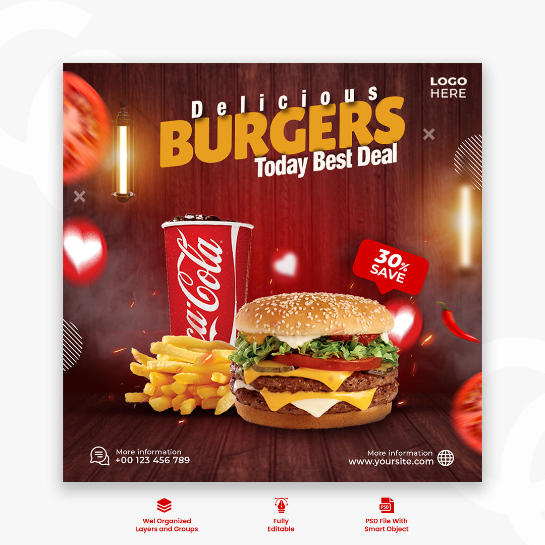 Delicious burger social media post