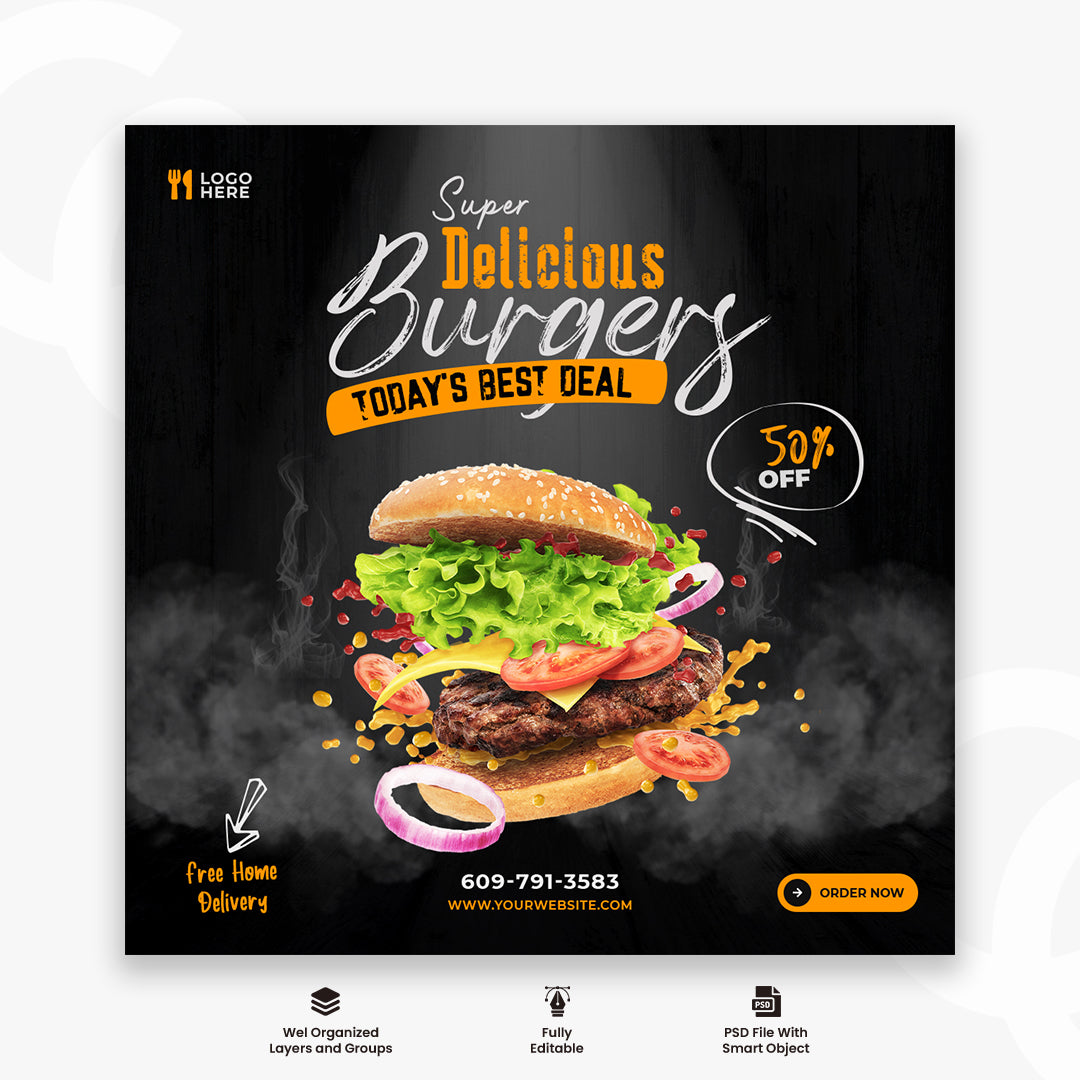Burger social media promotion and instagram banner post design template