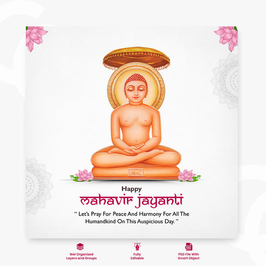 Vector illustration of Happy Mahavir Jayanti social media post template