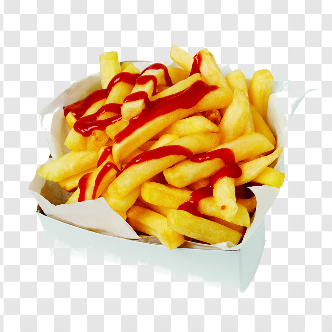 Golden French Fries in a Paper Carton Delicious Fast Food Snack
