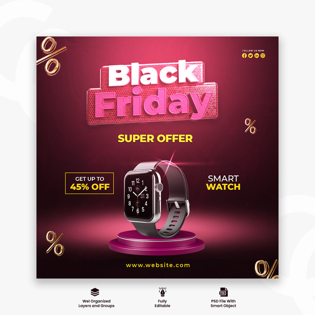 Black Friday super sale social media banner or Instagram post template