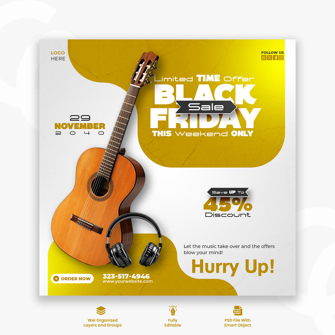 Music banner design template, Club DJ party flyer social media post banner