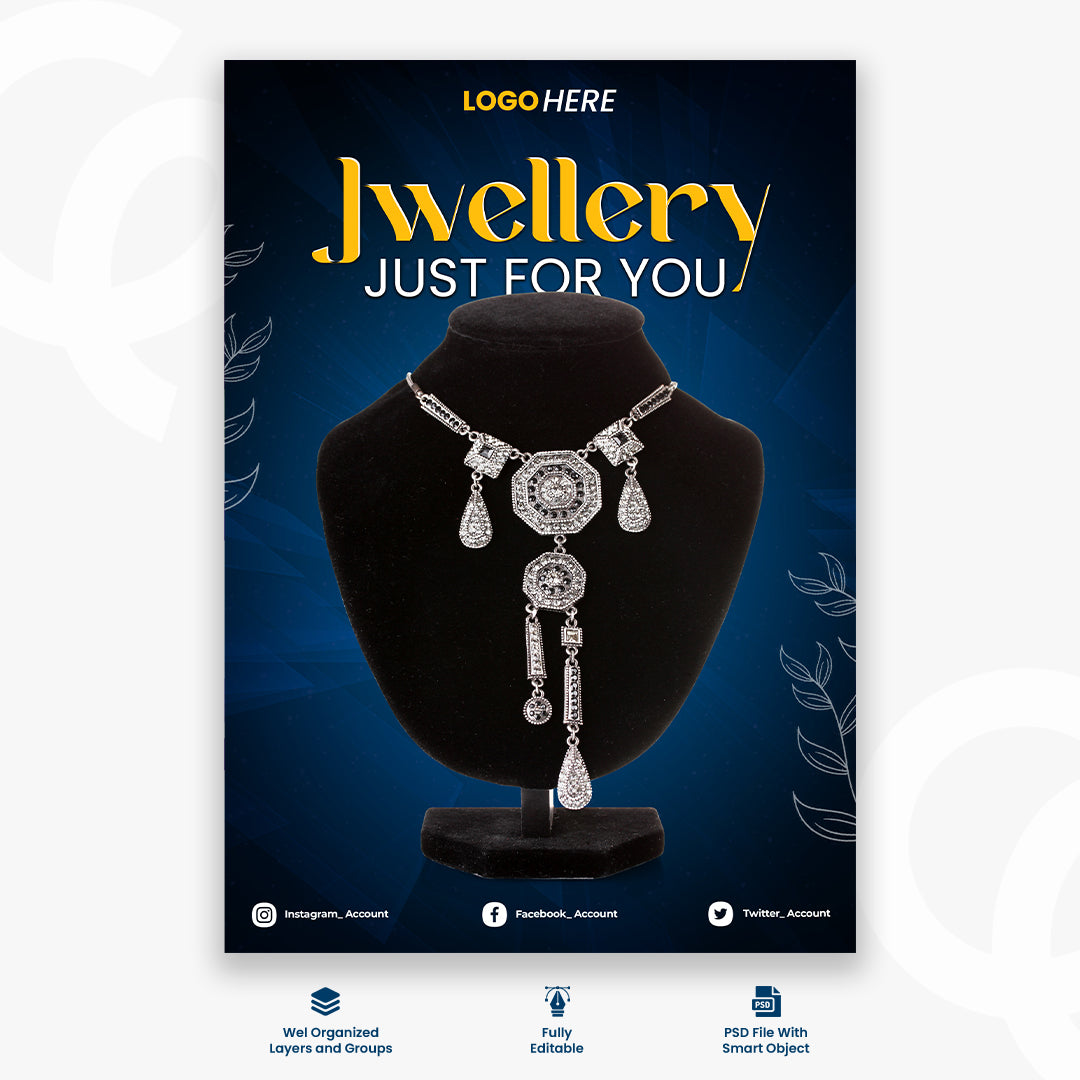 Silver jewelry poster banner template
