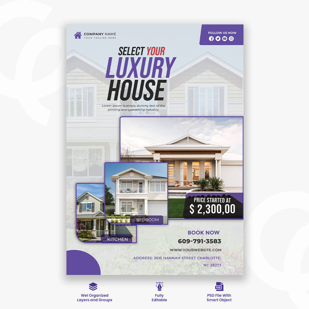 Luxurious Real Estate Property house Social Media Post Banner Squire Flyer Template Design