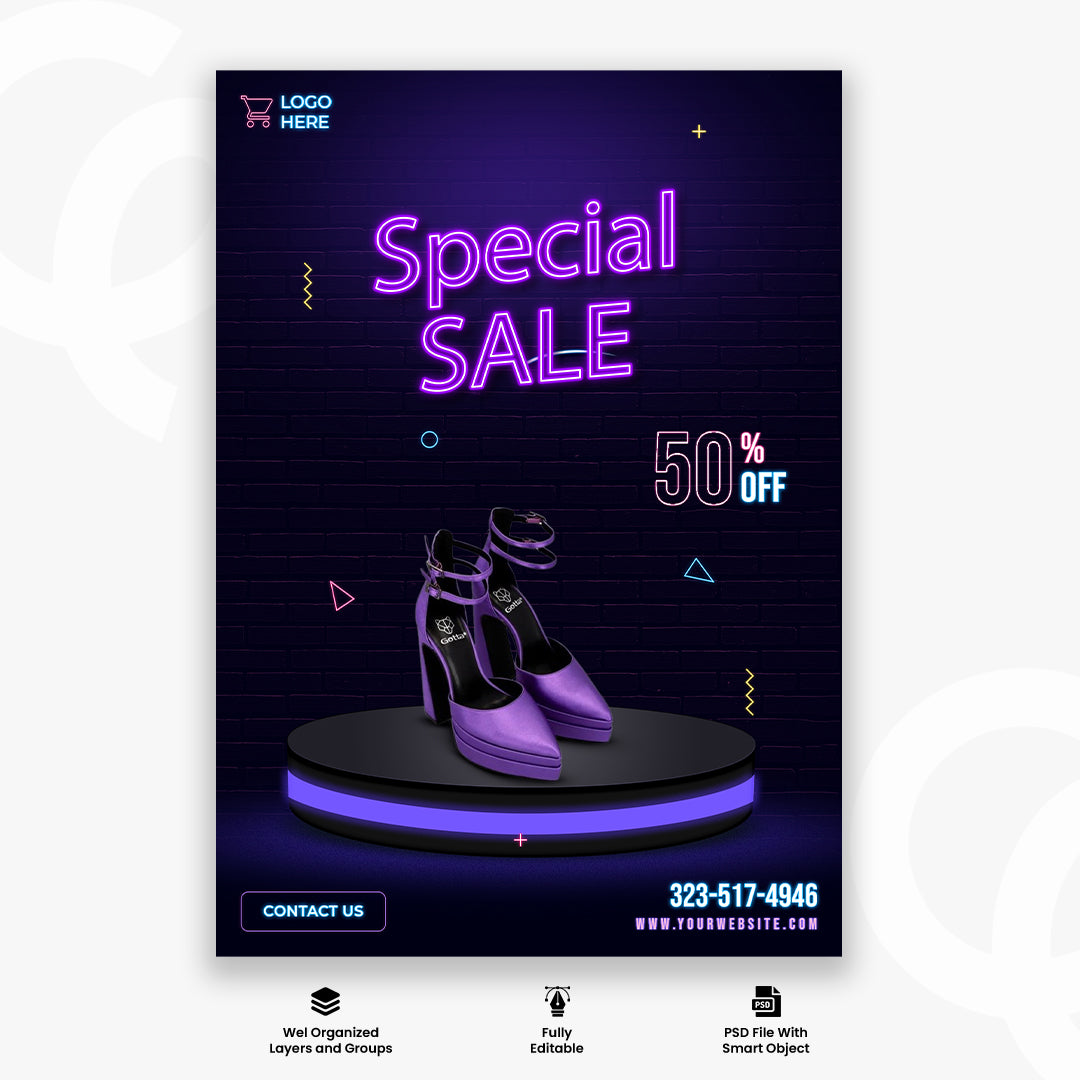 PSD Fashion Running Shoes Flyer Design for Social Media Template