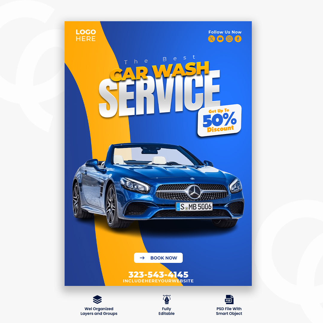 Car wash and detailing service Poster template