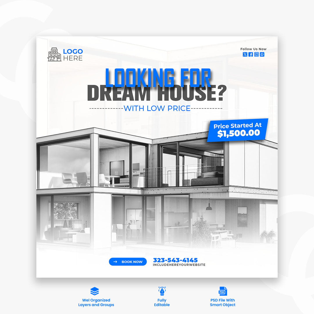 Real estate house property instagram post or social media banner template