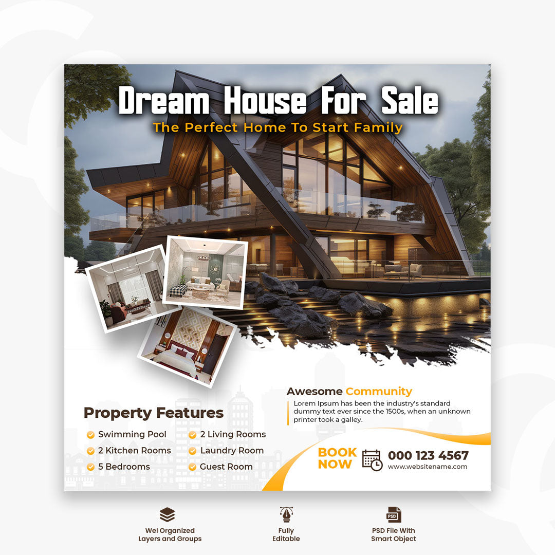 Dream home for sale real estate social media post template design